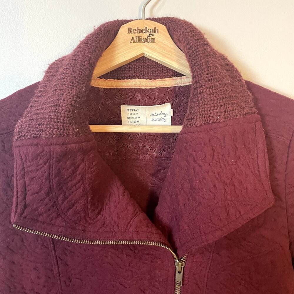 Anthropologie Saturday Sunday Loren Moto Zip Jacket Blazer Sweater In Burgundy S - Picture 6 of 14